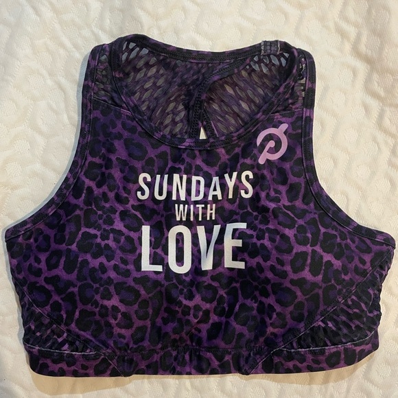 Peloton Wear It To Heart High Neck Sports Bra XS Purple Cheetah Print Mesh Back - Picture 1 of 8